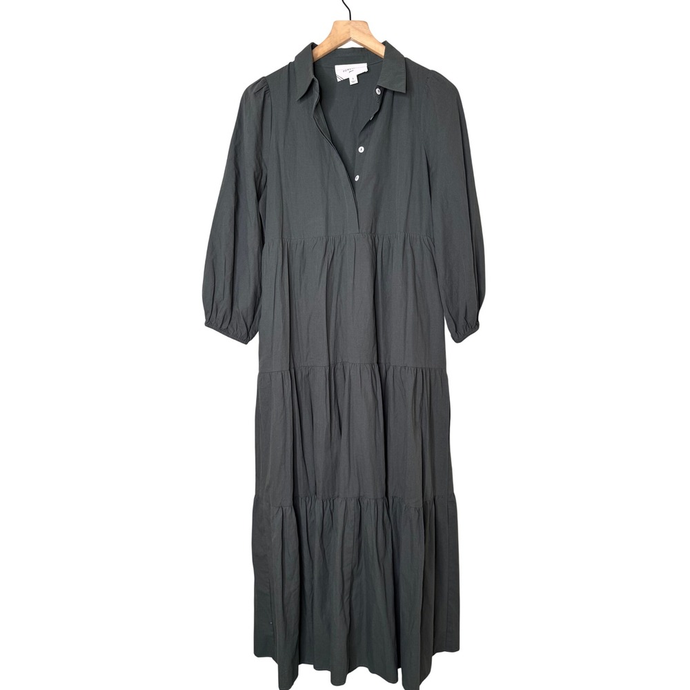 Pomander Place Womens Olive Green Tiered Cotton Maxi Dress Pockets S Y21575T